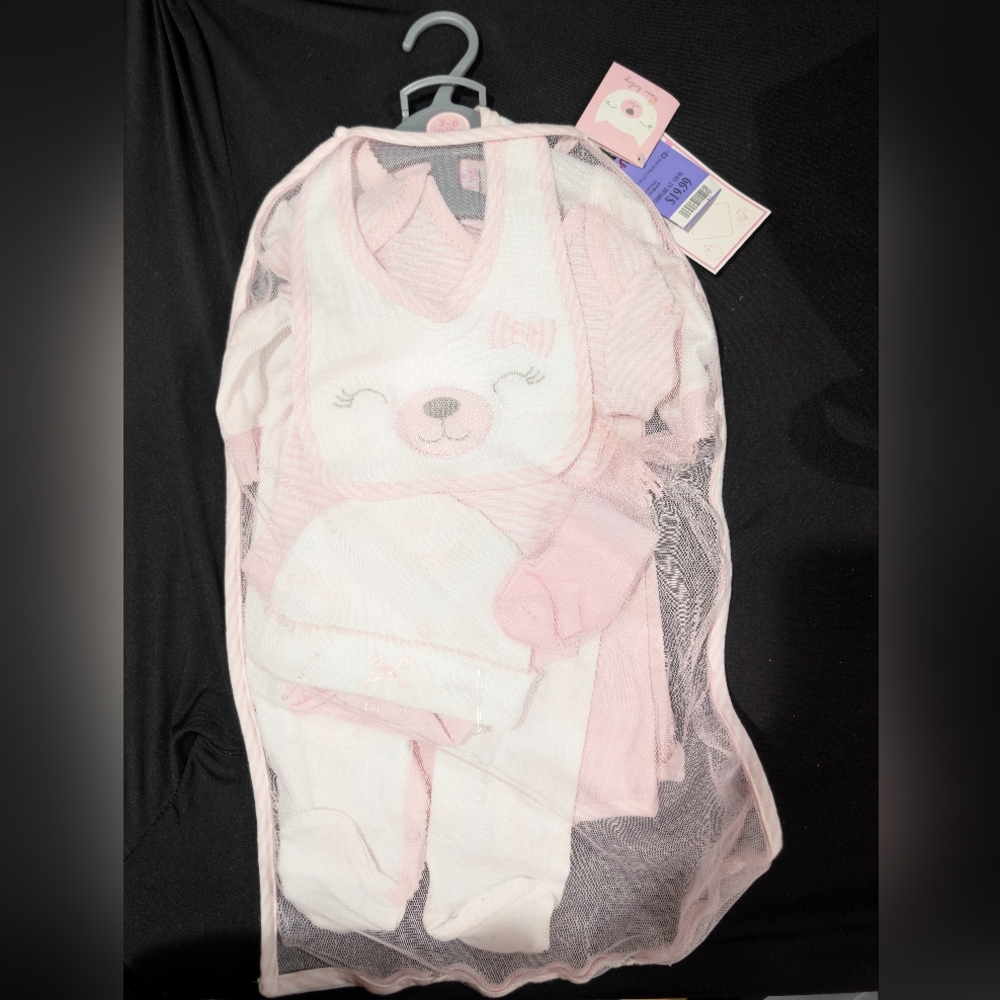 Girls Onesie, Coverall, Hooded Towel, Hat, Bib, Mittens Gift Pack